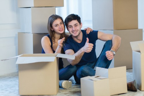 Packed storage boxes and furniture in a Hollandpark self storage unit